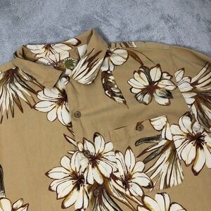 Caribbean Pineapple Shirt Men's XL Brown Floral Silk Blend S/S Beach Cruise